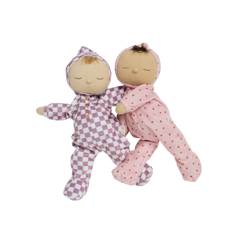 Olli Ella Dozy Dinkum dolls in strawberry and gingham outfits