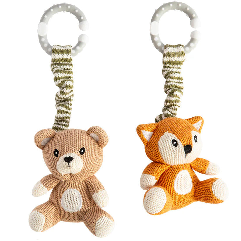 Bear and fox stroller toy set by Living Textiles