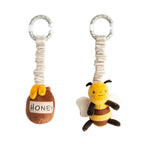 Living Textiles bee and honey pot stroller toys with wooden rings, plush baby play gym toys – 2 pack