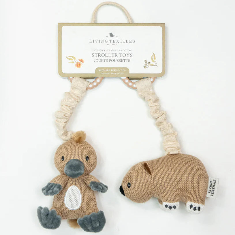 Hanging platypus and wombat baby stroller toys