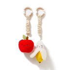 Living Textiles apple and banana stroller toys with wooden rings, mini market plush baby toys – 2 pack