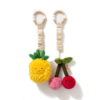 Living Textiles pineapple and cherries stroller toys with wooden rings, mini market plush baby toys – 2 pack