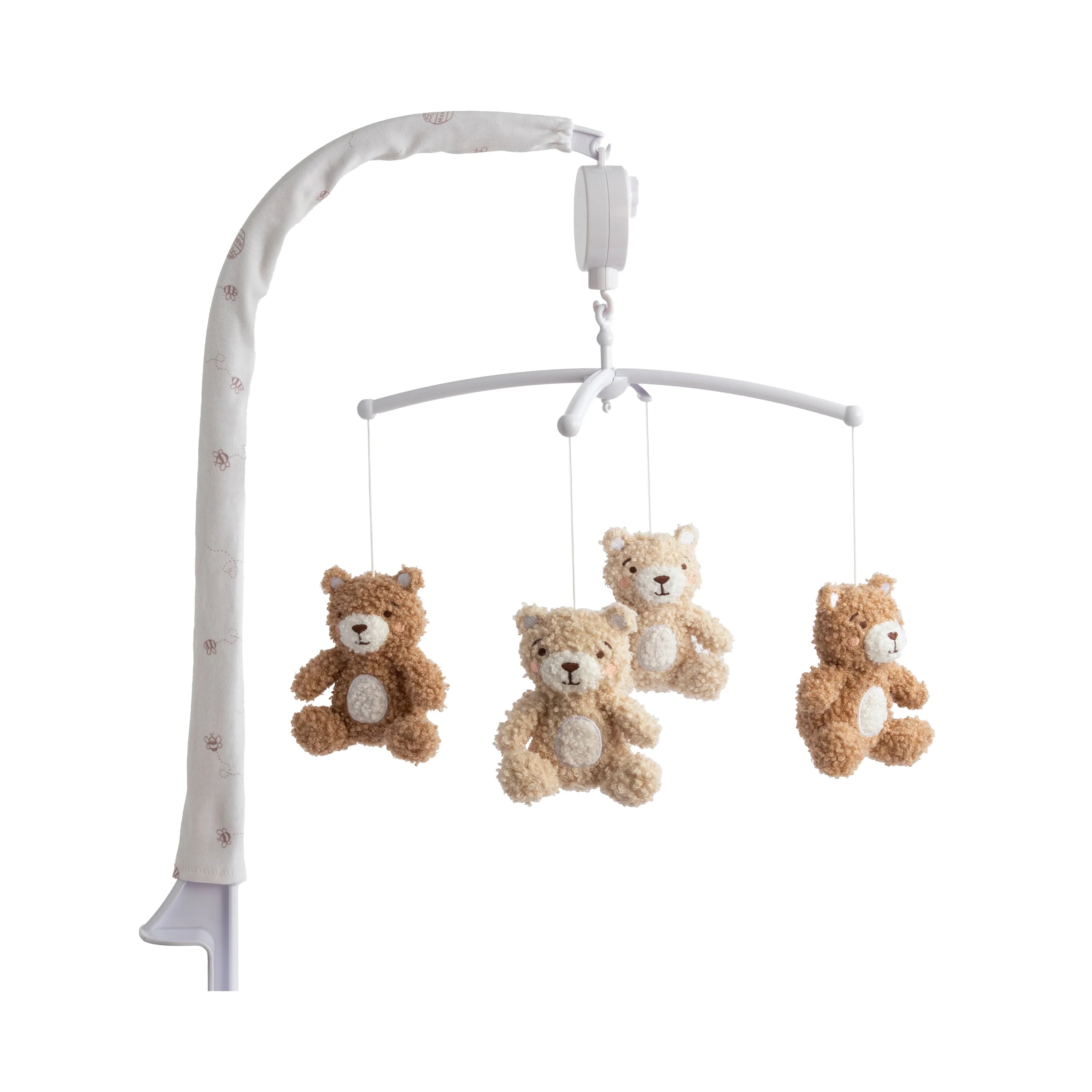 Baby mobile with teddy bears on a white background