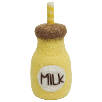felt banana milk toy handmade wool pretend play doll drink bottle Juni Moon