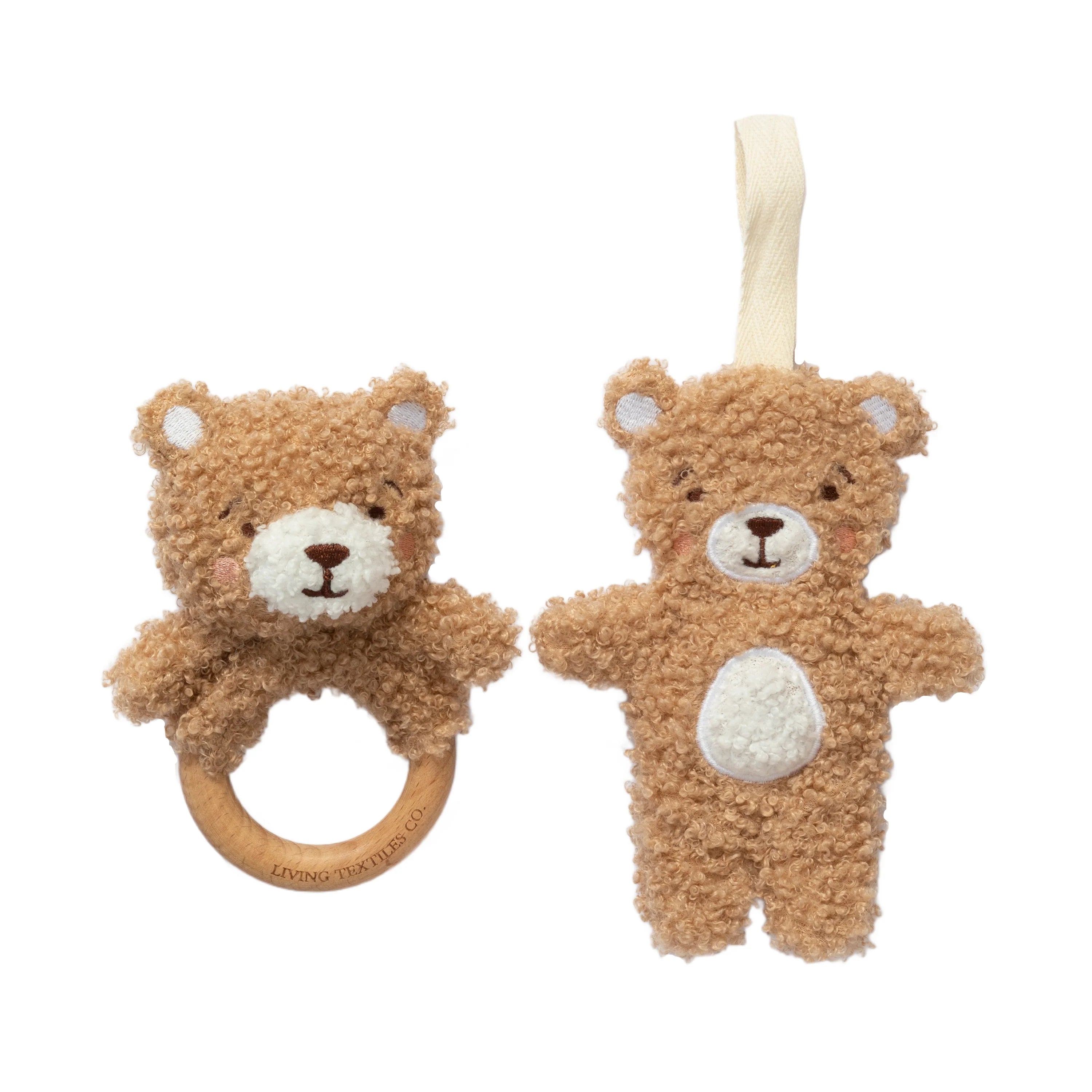 Cuddly Bear Teething Ring Rattle & Dummy Chain Gift Set - Living Textiles