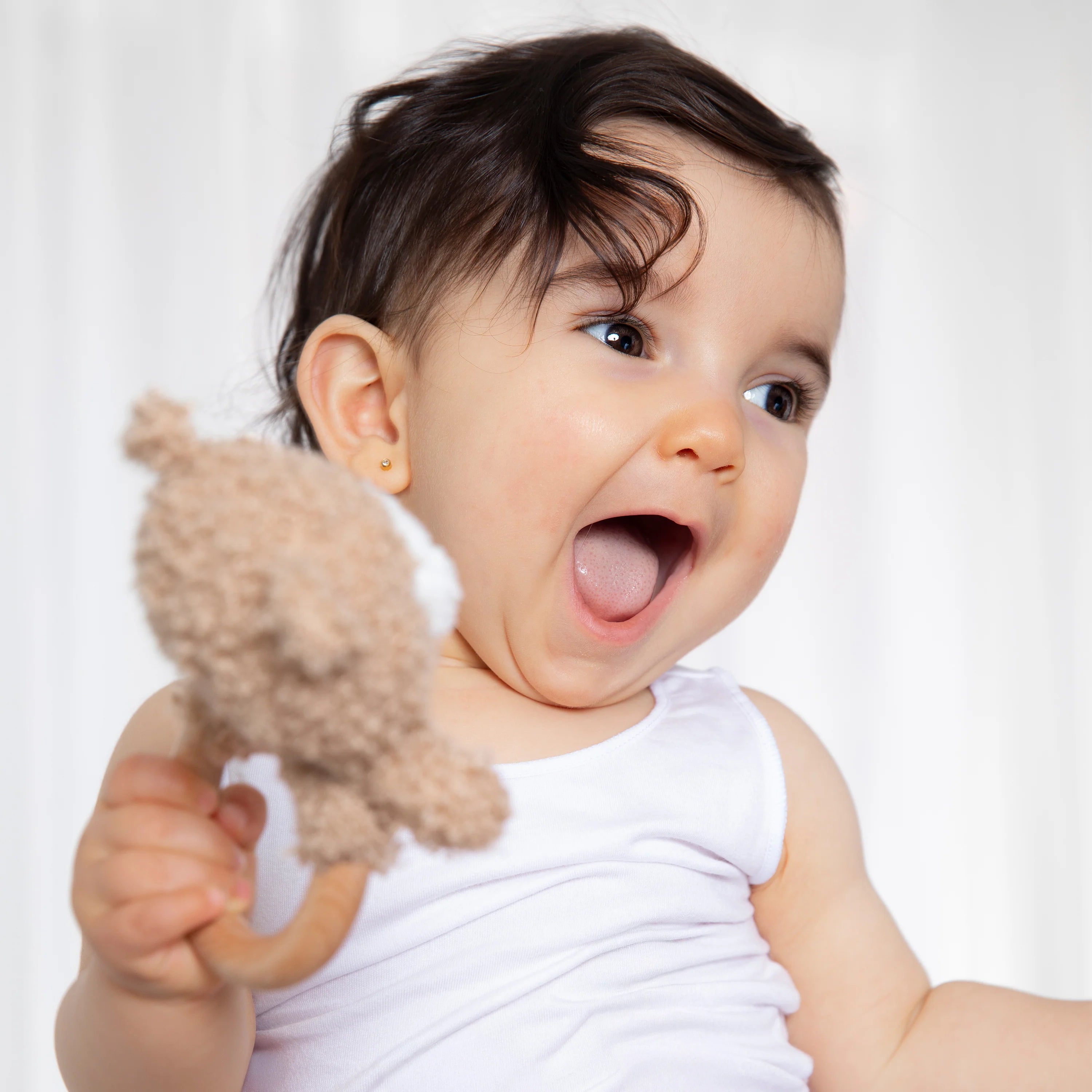 Cuddly Bear Teething Ring Rattle & Dummy Chain Gift Set - Living Textiles