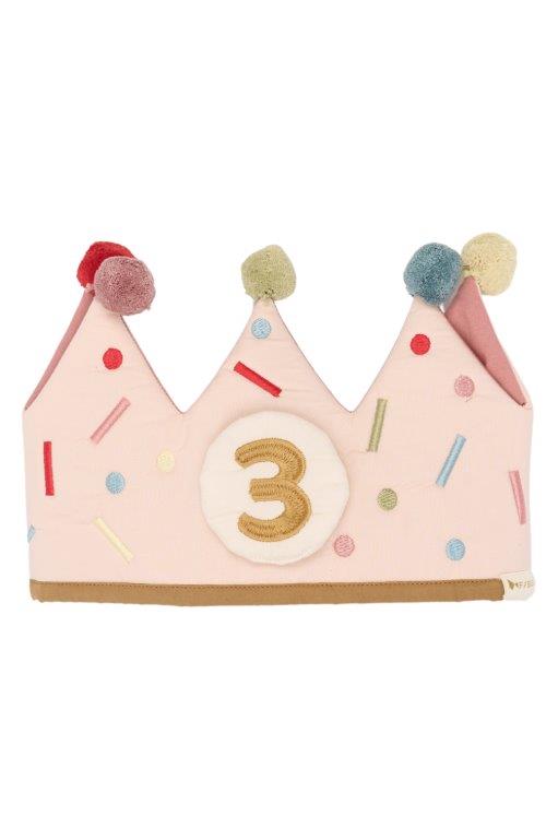 Children's birthday crown with colourful pom pom details