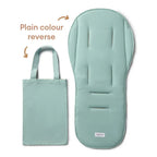 Plain mint green reversible side of organic cotton pram liner with matching carry bag