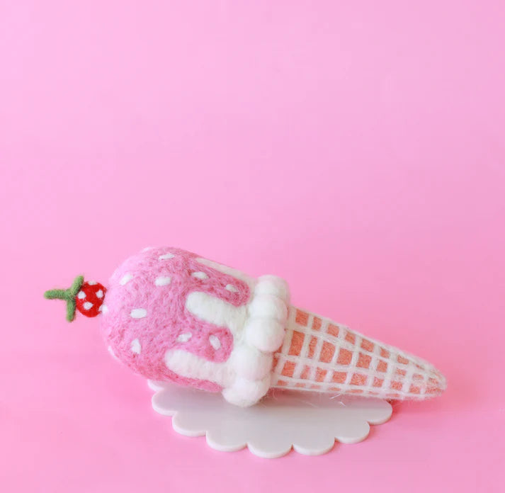 Strawberries + Cream Ice-Cream Cone Felt Food - Juni Moon