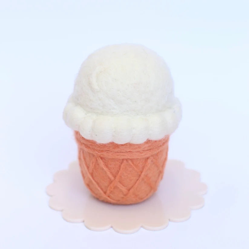 felt vanilla ice cream cone toy handmade wool pretend play dessert moon detail Juni Moon