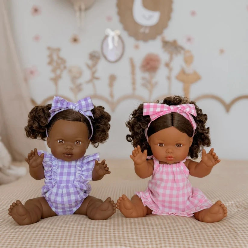 Lilac Gingham Dolls Romper & Bow Set - SALLI Collective