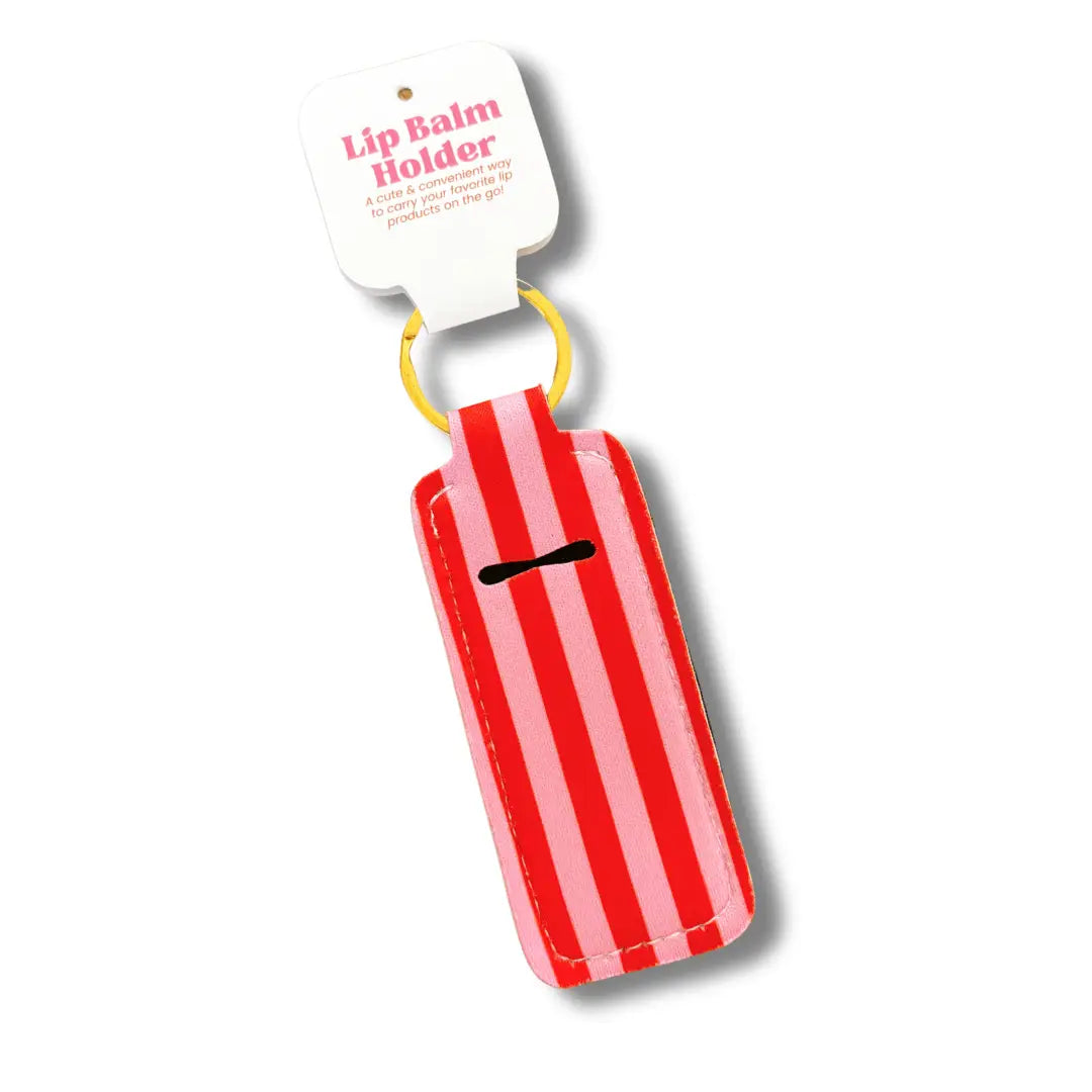 Lip Balm Keychain Holder | Pink & Red Stripes