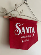 Little Rabbit Lane Christmas wall hanging featuring Santa Please Stop Here festive felt banner