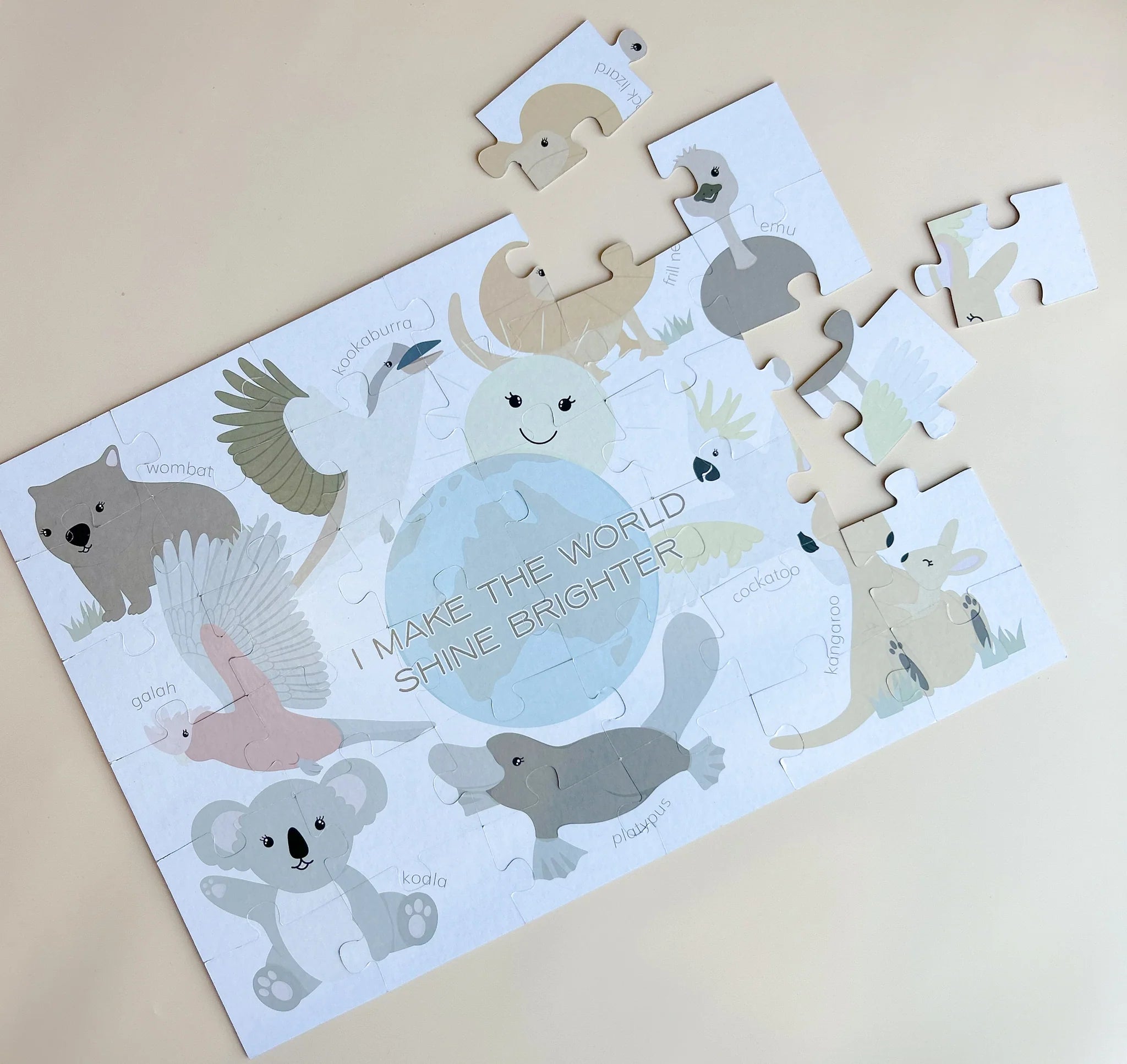 Pastel Australian animal puzzle for children with double-sided design