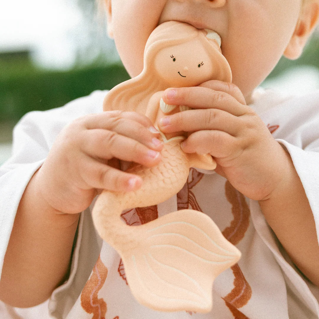 Natural rubber mermaid baby teether suitable from birth by Winnie Parkes