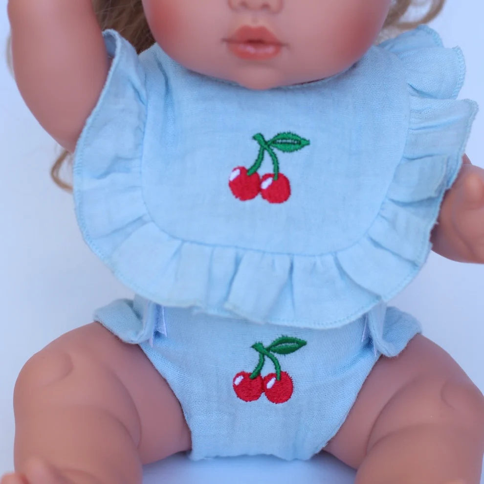Cherry Dolls Frilled Bib & Diaper Set - SALLI Collective