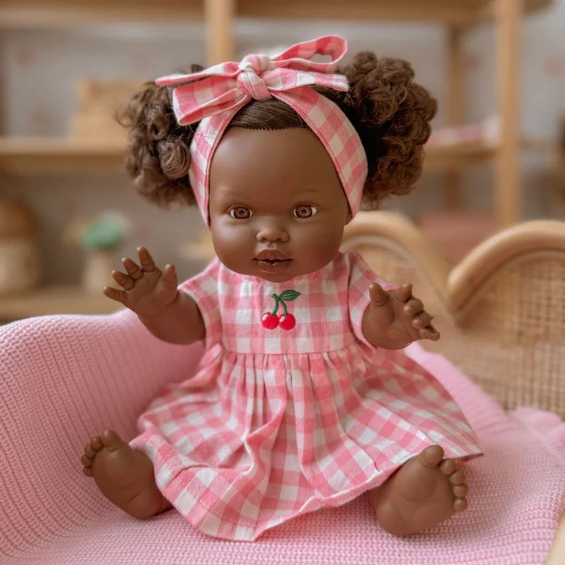 Blush Cherry Gingham Doll Dress & Bow Set - SALLI Collective