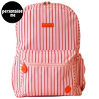 Fox & Fallow backpack for kids, perfect for school, daycare and everyday use. Spacious, practical and designed for little adventures. Personalisation of embroidery with name also available on bags in 2 placements. This print is strawberry stripe
