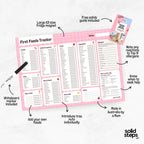 showing benefits By the brand solid steps, these are baby first foods and allergens A3 fridge magnet for staring solids and ticking off first foods tracker. is a whiteboard material and comes with whiteboard marker. The colour is pink