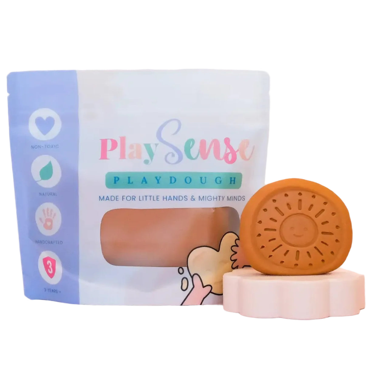 Image of dough by the brand playsense. Great for sensory play and being creative, also fine motor development. Dough is non toxic with all natural ingredients so safe for little hands. Colour and scent is rown Lamington Scented Play Sense Dough