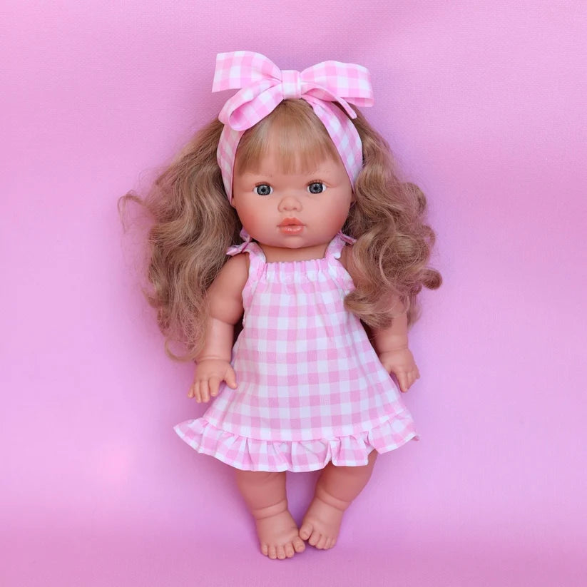 Pink Gingham Dolls Dress & Bow Set - SALLI Collective