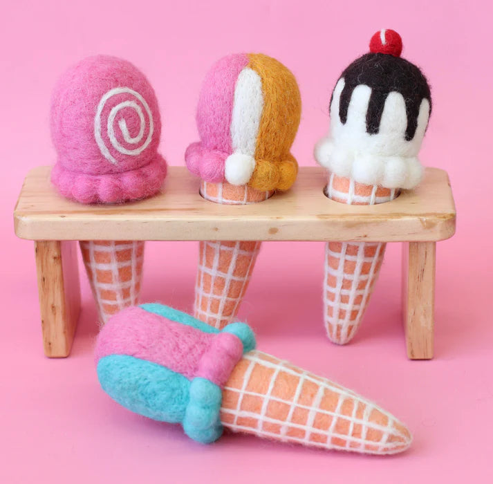 Dipped Chocolate Cherry Ice-Cream Cone Felt Food - Juni Moon