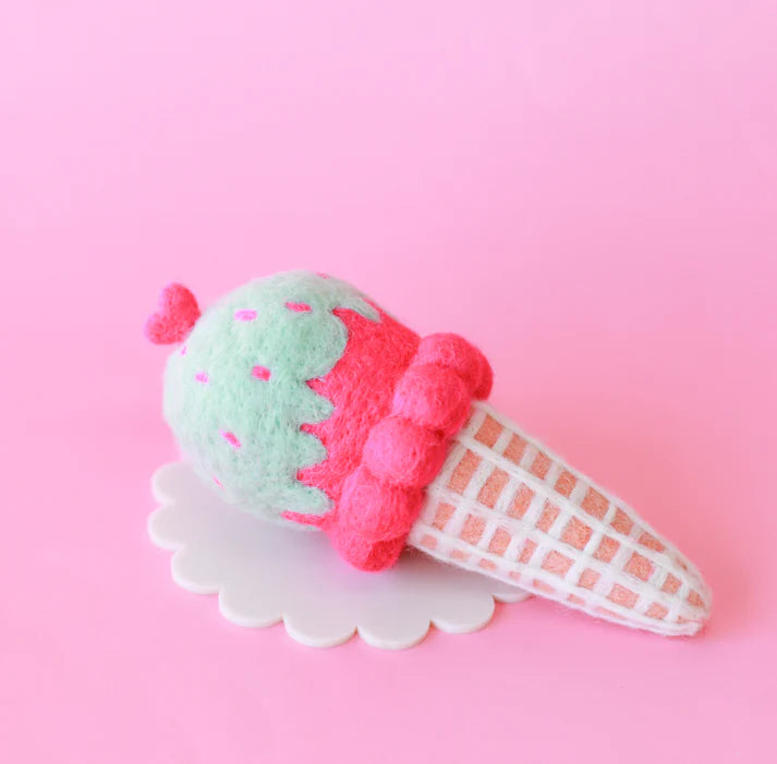 Raspberry Pistachio Ice-Cream Cone Felt Food - Juni Moon