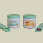 a closer look of tiny tummies pretend play doll food jars that disappear like real food. brand is tiny harlow and tiny tummies food jar flavour is the italian gelato pack which is lemon sorbet and cherry gelato