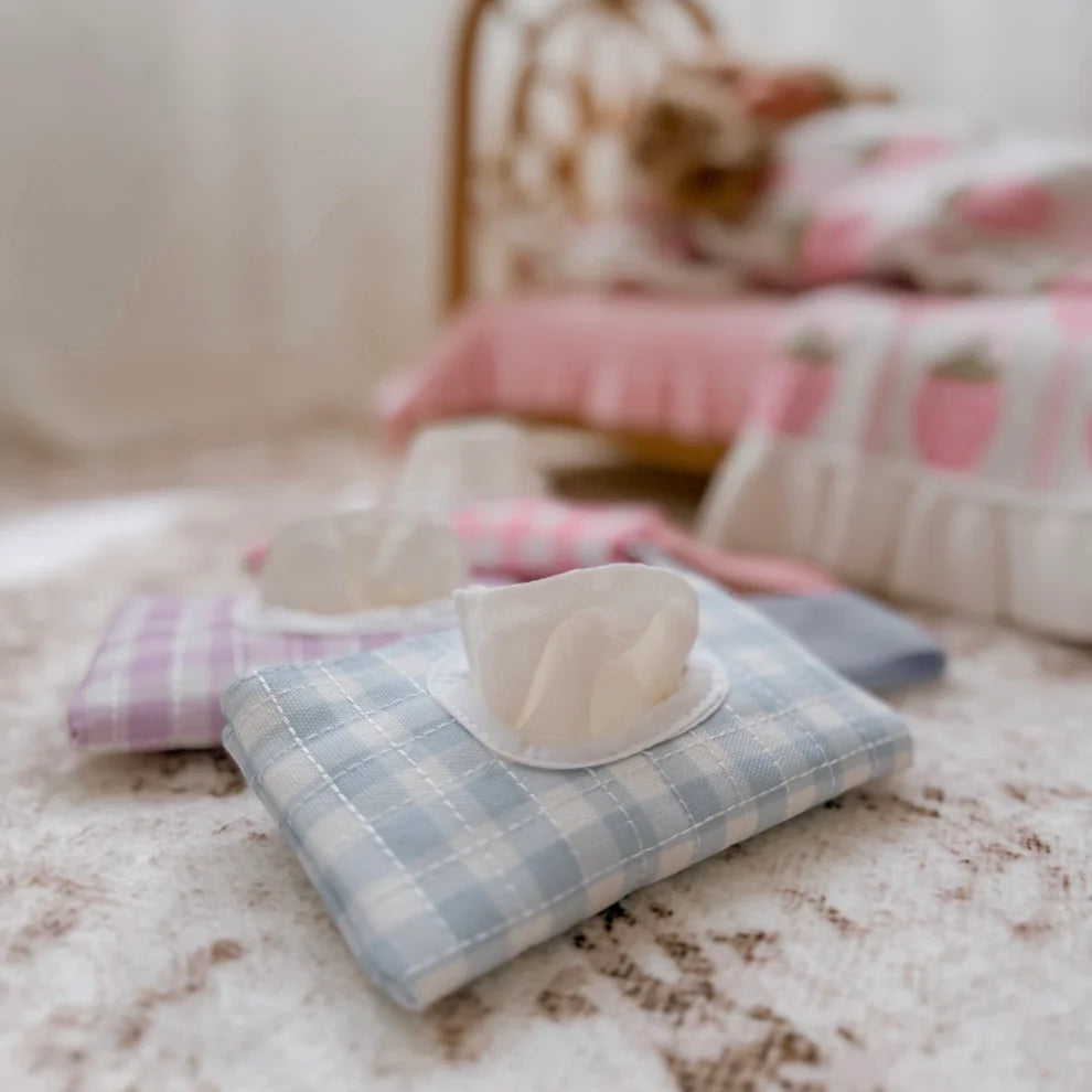 Blue Gingham Doll Pouch + Wipes Set - SALLI Collective