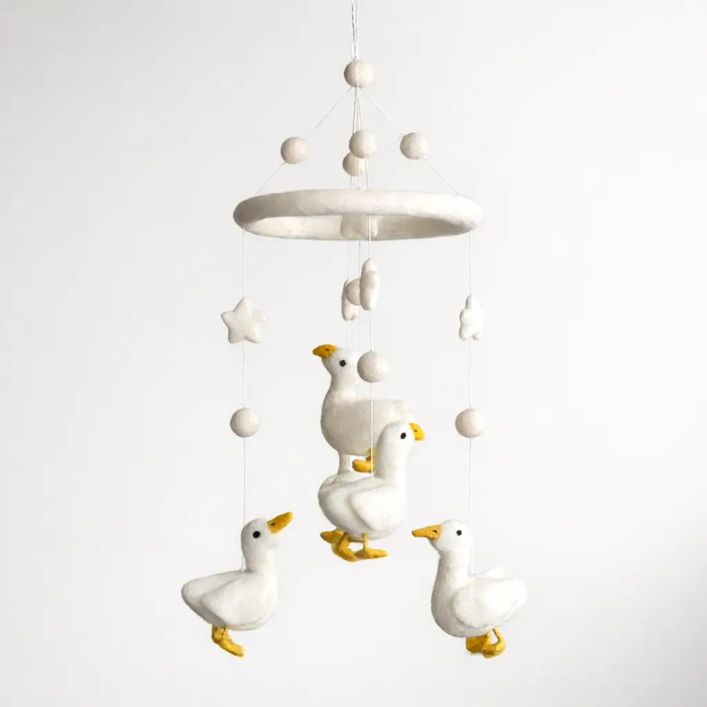 White Duck Felt Baby Cot Mobile - Ganapati