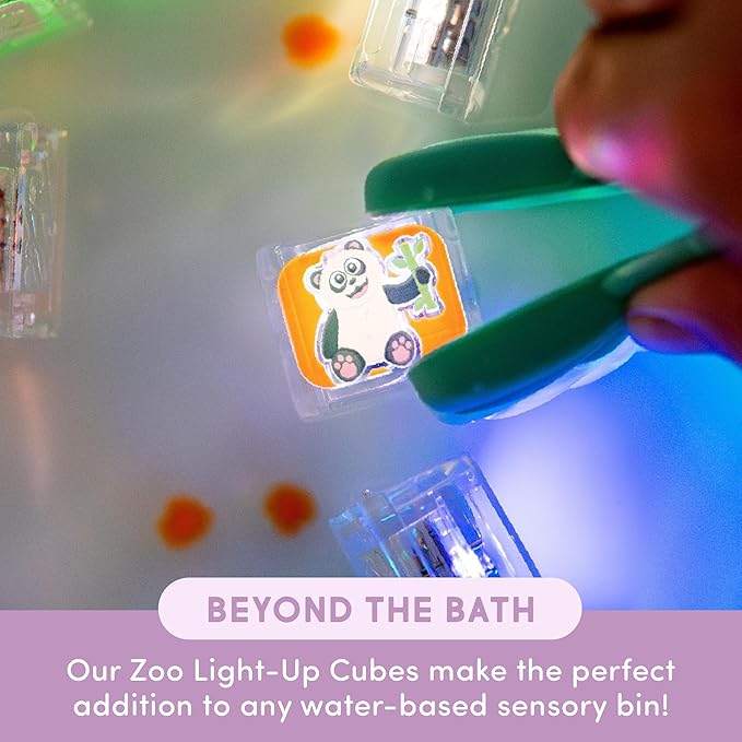 Zoo themed bath light up cubes for sensory and water play
