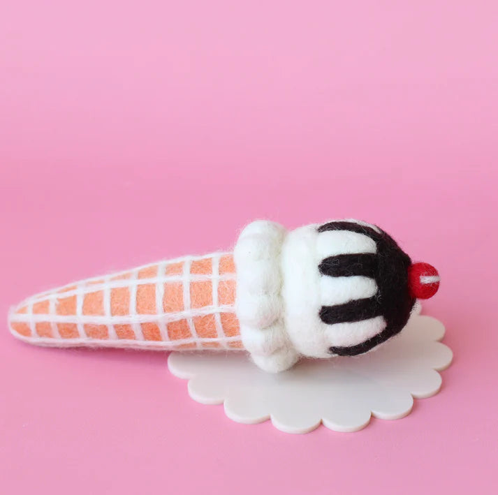 Dipped Chocolate Cherry Ice-Cream Cone Felt Food - Juni Moon