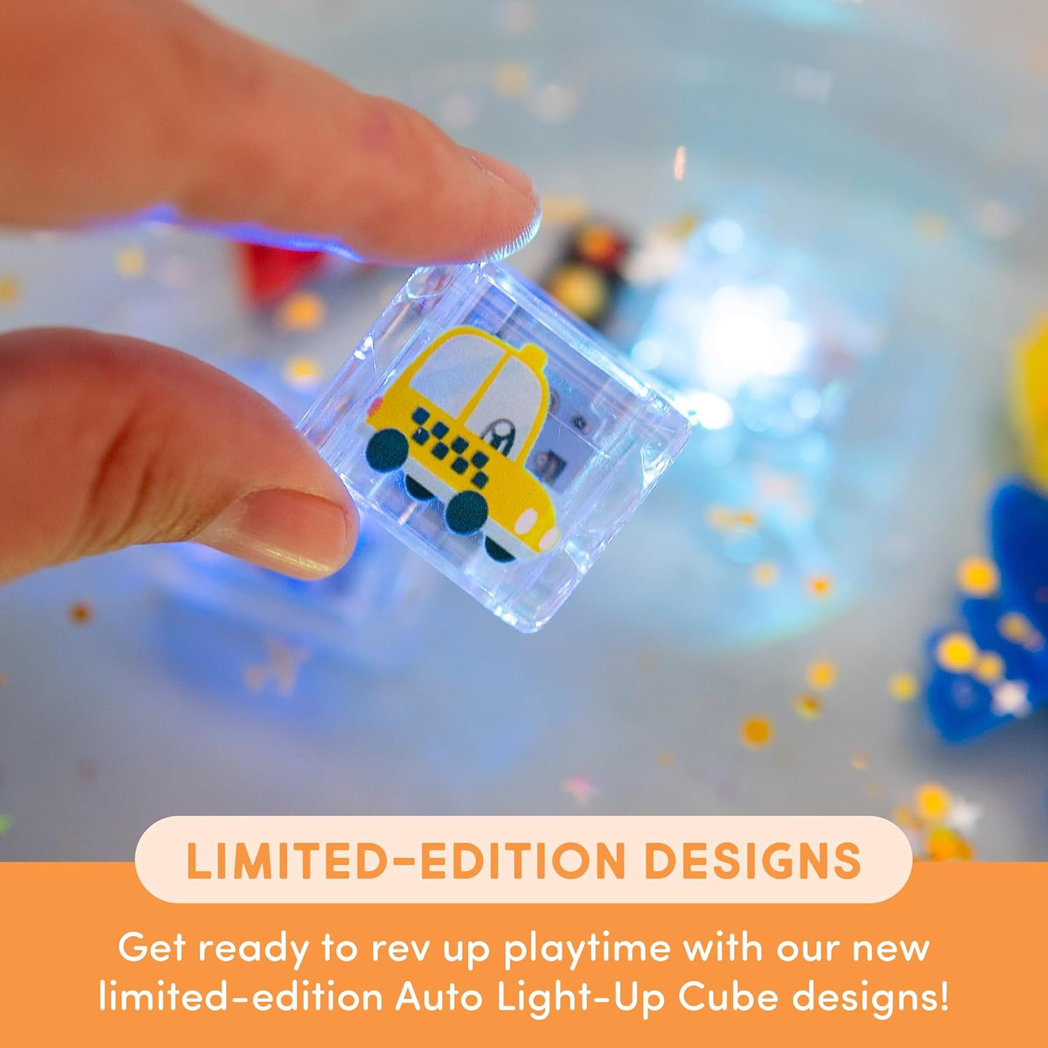 Vehicle themed light up bath cubes for sensory and water play
