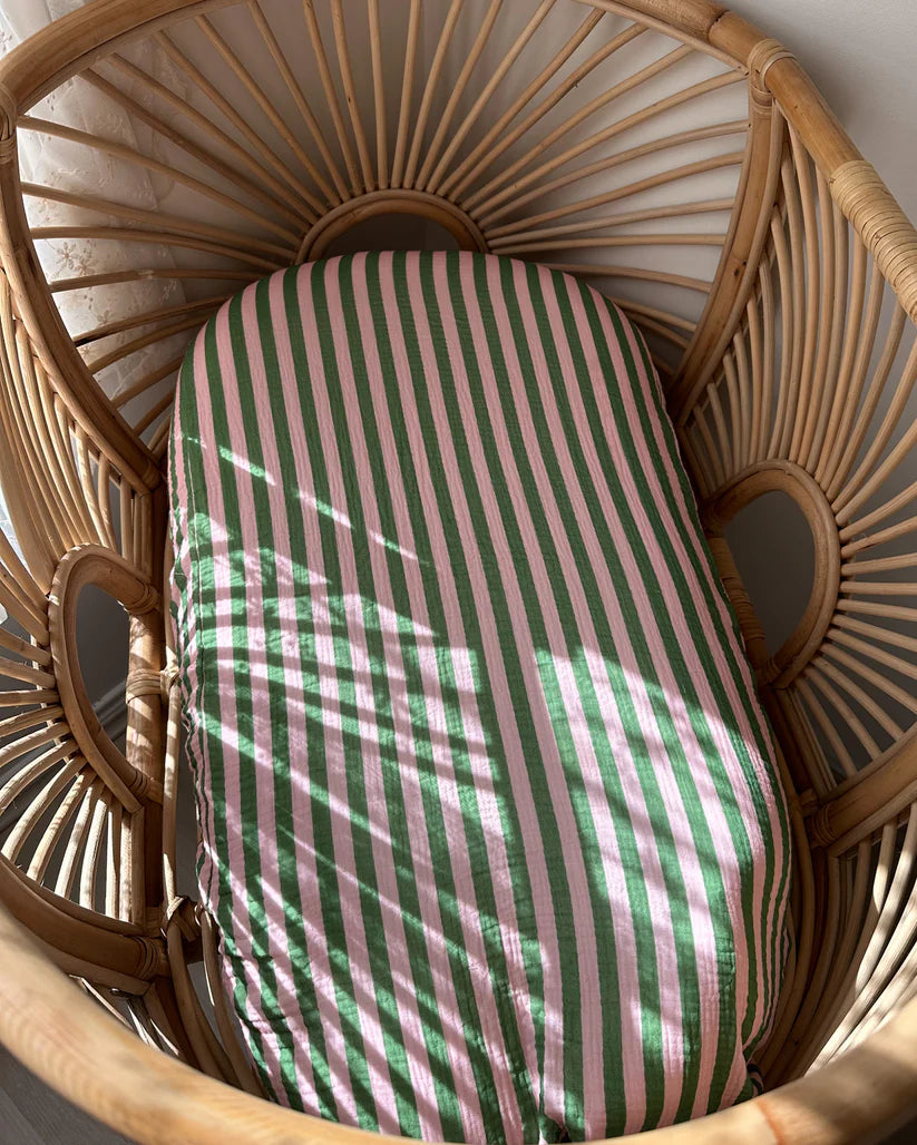 Strawberry Matcha Organic Muslin Fitted Sheet - Aegi Bloom