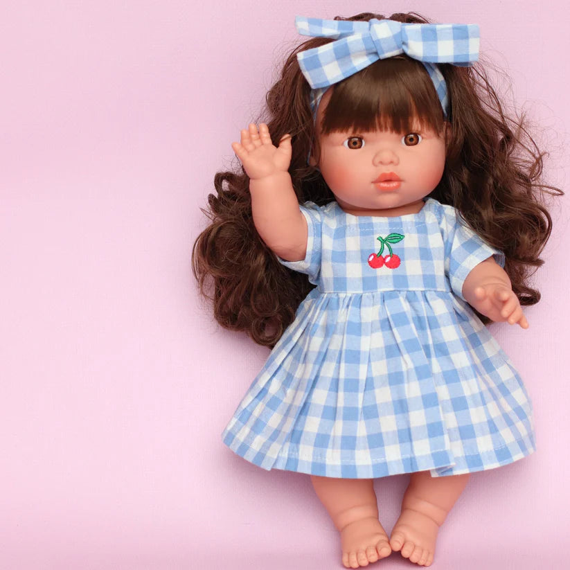 Blue Cherry Gingham Doll Dress & Bow Set - SALLI Collective