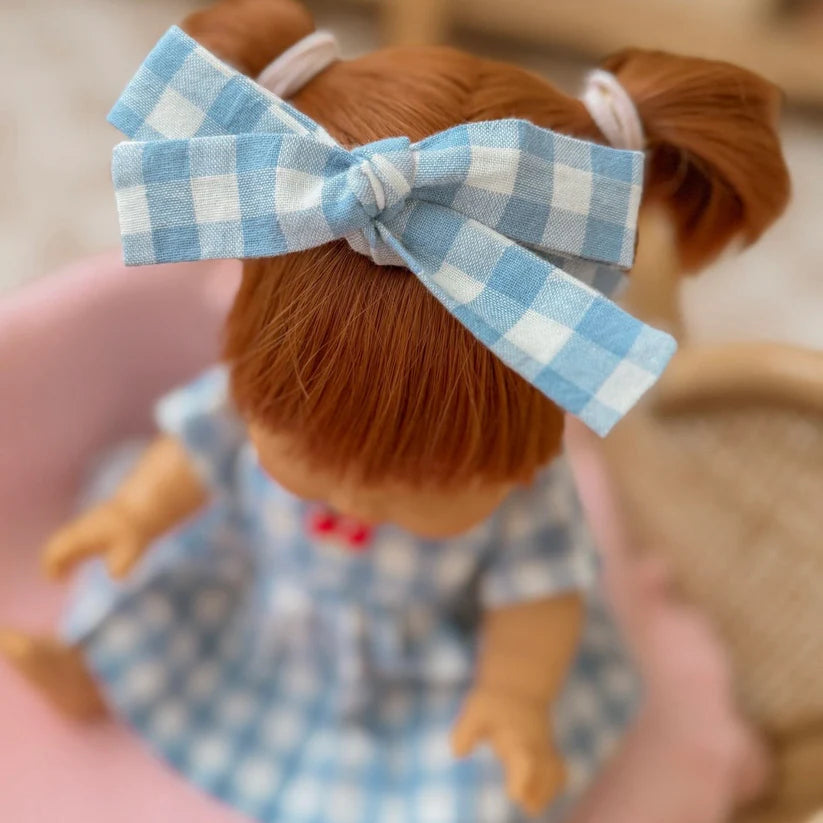 Blue Cherry Gingham Doll Dress & Bow Set - SALLI Collective