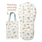 Snuggle Hunny Dragon organic pram liner with matching carry bag showing padded cotton and playful dragon print