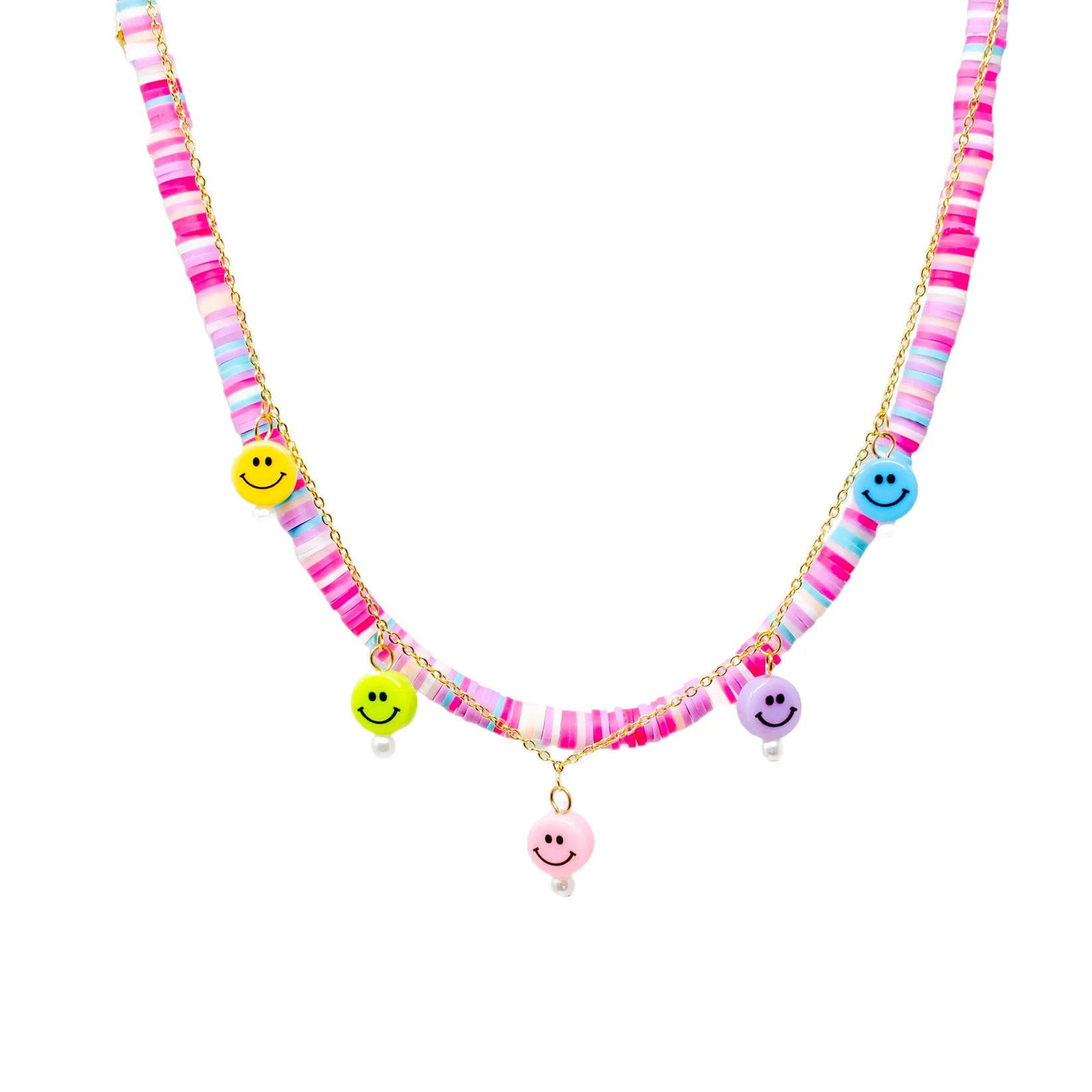 Colorful Disk Necklace & Charm Duo | Happy Faces