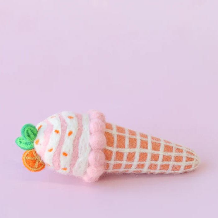 Strawberry Orange Sorbet Ice-Cream Cone Felt Food - Juni Moon