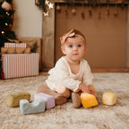 Soft sensory stacking blocks by Little Lamb Kind for open-ended baby and toddler play