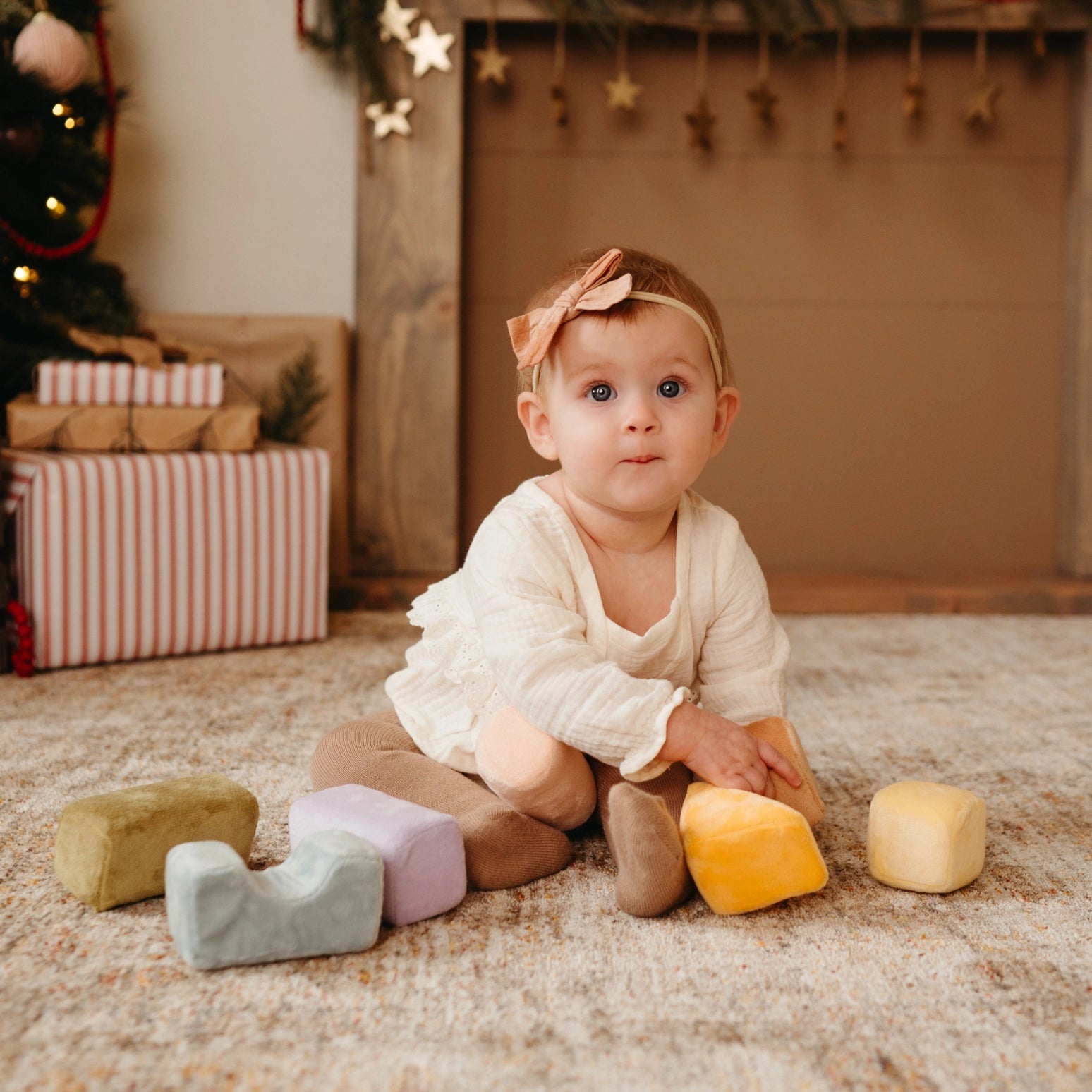 Soft sensory stacking blocks by Little Lamb Kind for open-ended baby and toddler play