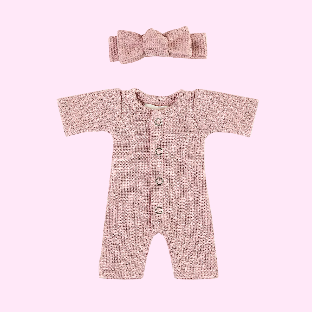 Mauve Dolls Waffle Onesie w/ Bow - Nicci & Lu