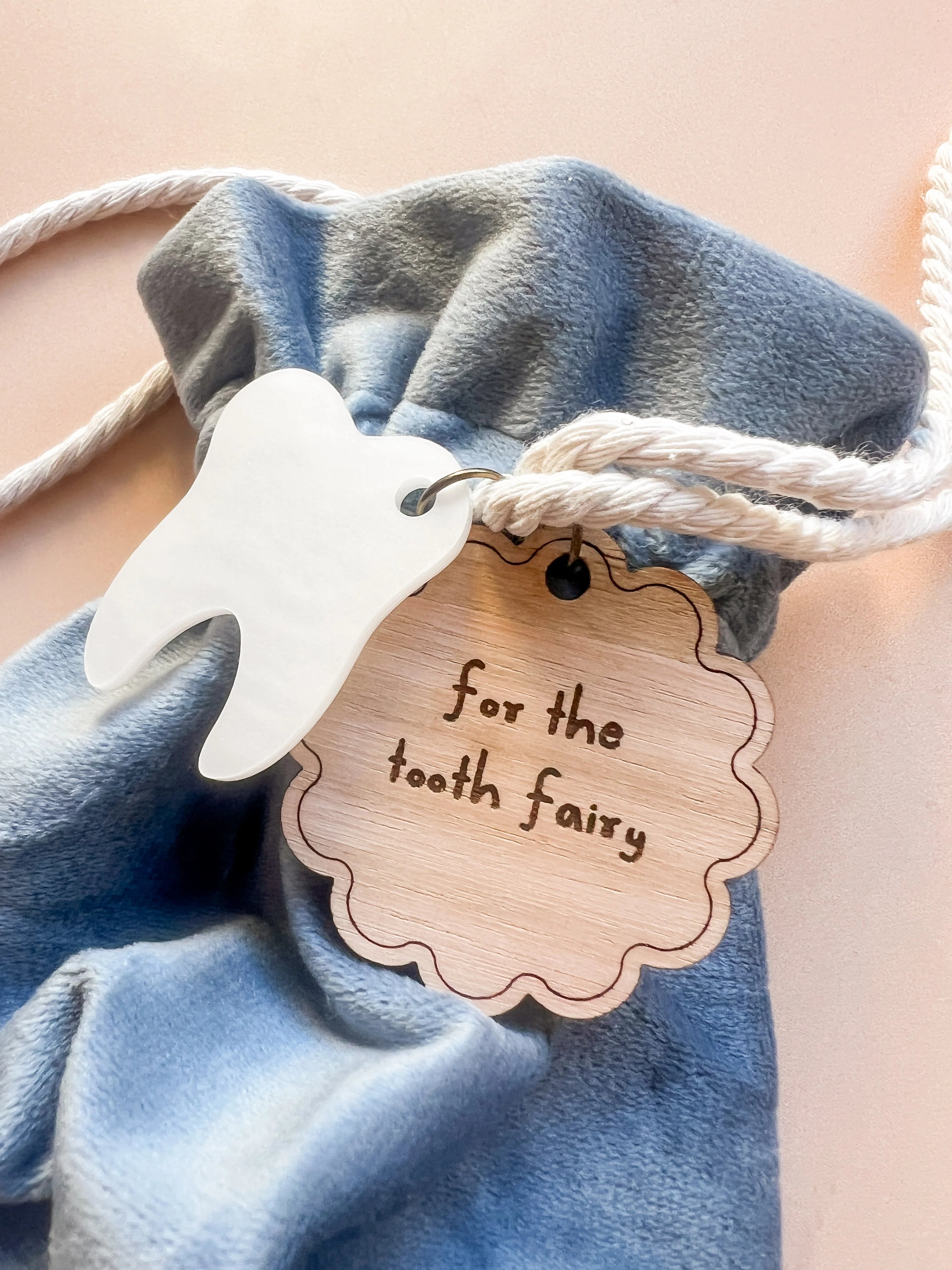 Little Rabbit Lane Tooth Fairy keepsake pouch for storing lost teeth with velvet bag and decorative charm