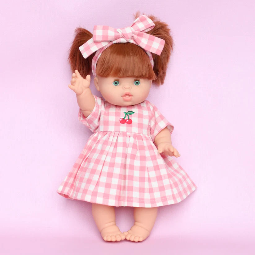 Blush Cherry Gingham Doll Dress & Bow Set - SALLI Collective