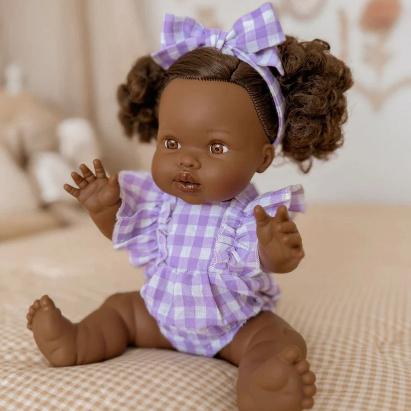 Lilac Gingham Dolls Romper & Bow Set - SALLI Collective