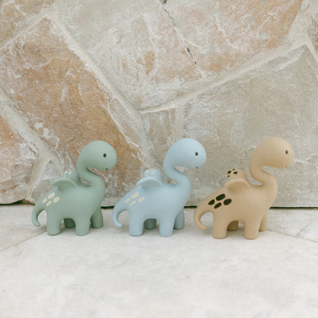 Winnie Parkes Diplo the Dino Dragon natural rubber baby teether in sage