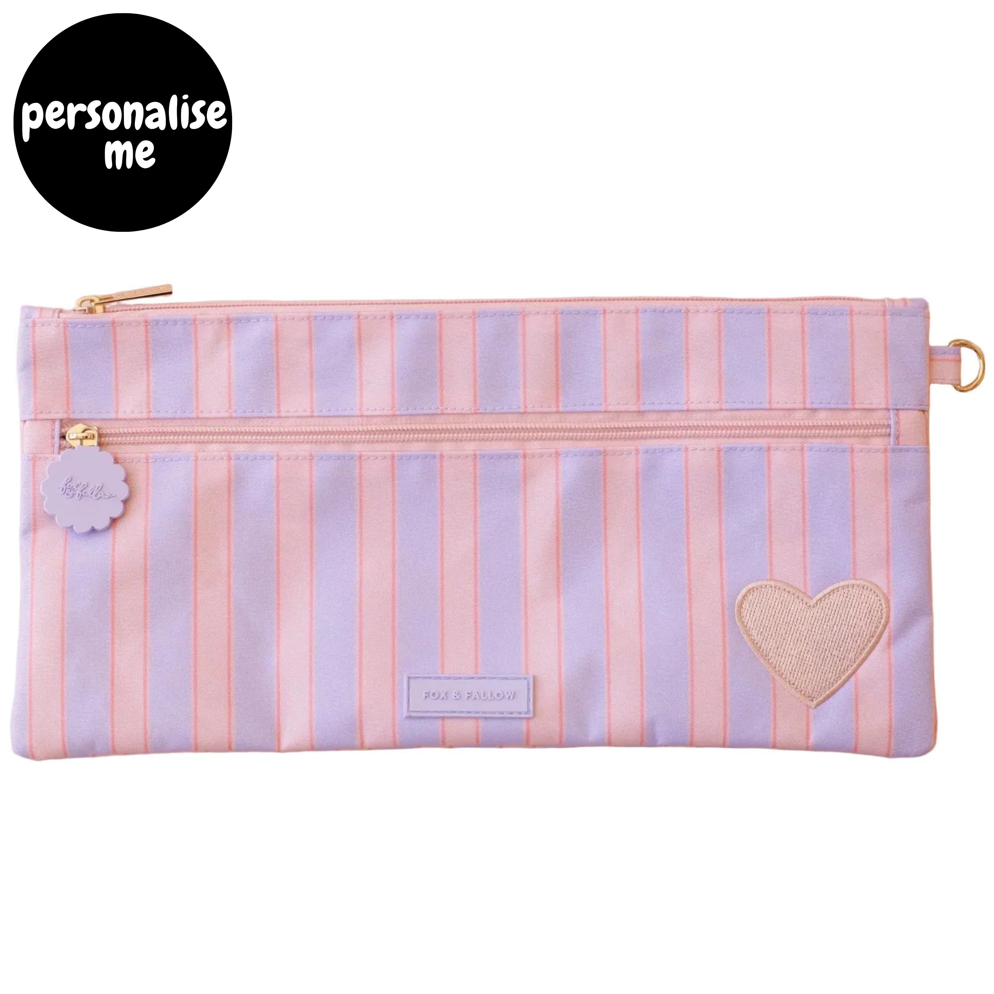 Fox & Fallow large pencil case. Spacious, durable and can be personalised with embroidery, perfect for school, highschool and everyday use. Can also get matching backpack and lunch bag. This print is powder stripe
