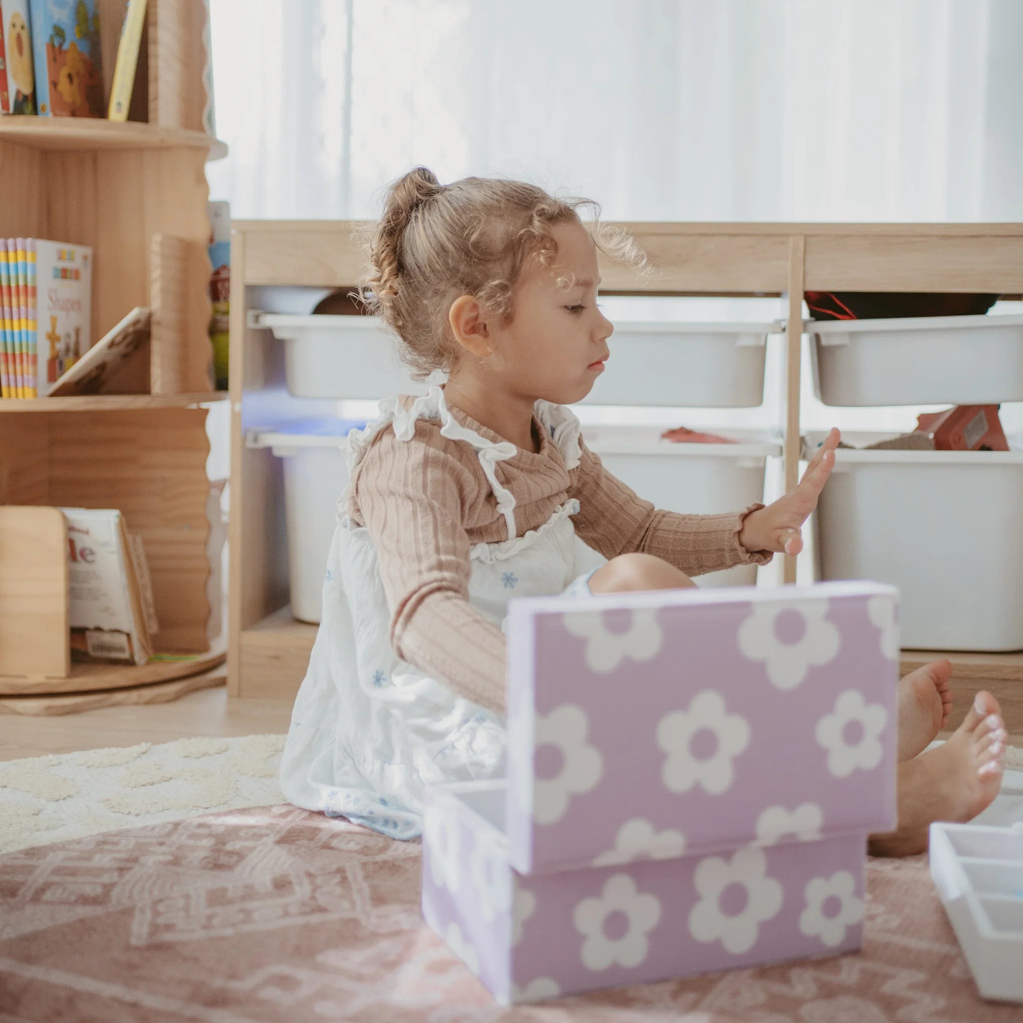 children’s jewellery storage box in lilac floral print