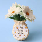 White Felt Daisies & Rattan Vase - Juni Moon