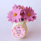 Pink Felt Daisies & Rattan Vase - Juni Moon